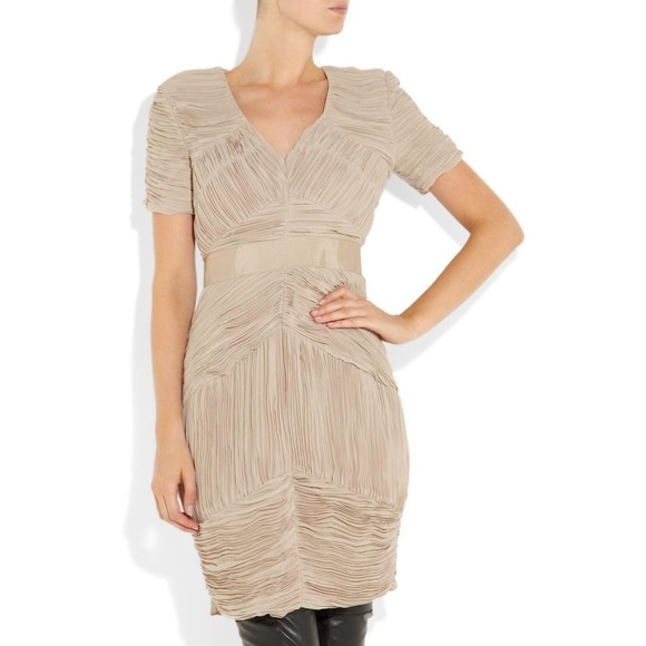 Burberry London Nude Ruched Pleated Chiffon Cocktail Dress - Picture 4 of 15